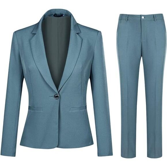 Women's 2 Piece Office Work Suit Set One Button Blazer and Pants, Green - Picture 1 of 7
